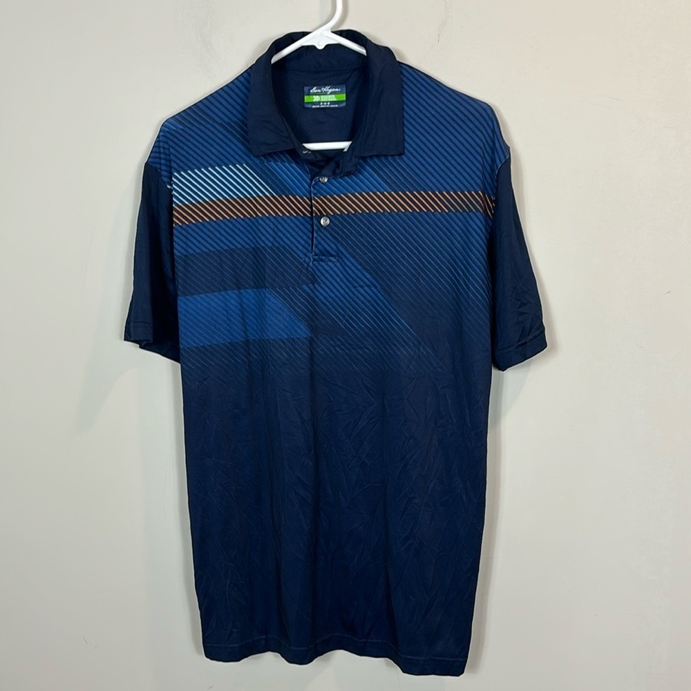 Ben Hogan performance navy blue striped golf polo shirt men size medium
